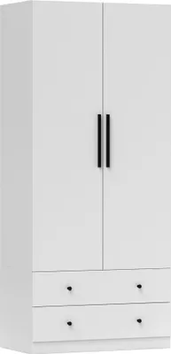 Produktbild von Kleiderschrank, 2 Türen, Hängebereich, Kleiderstange, 2 Schubladen, Spanplatte, Weiß