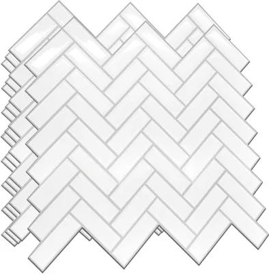Produktbild von WALPLUS 8 PCS 3D-Küchenfliesen Selbstklebende Aufkleber 28x20 cm Wasserbeständige Selbstklebende Wandfliesen Bad Abnehmbare Weiße Fischgräten Glänzende Vinylfliesen Selbstklebende Wandfliese