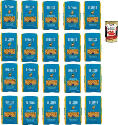 Produktbild von De Cecco Penne rigate N°41, 100% Italienisch Pasta Nudeln 20x 500g + Italian Gourmet Polpa 400g