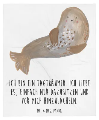 Produktbild von Mr. & Mrs. Panda Kuscheldecke Robbe Lachen - Weiß - Geschenk, Ostsee, Kuschelige Decke, Lustige Sprüche, Sofadecke, Bettdecke, Strand, Tagesdecke, Seehund, Nordsee