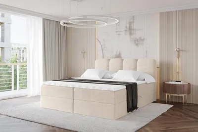 Produktbild von ALTDECOR Boxspringbett - NINA - 180x200  Beige - Komplett-Set mit Bonell-Federkernmatratze und Topper, Polsterbett mit H3 Matratze und Bettkästen, Lattenrost, Bett mit Stauraum, Doppelbett, Boxbett