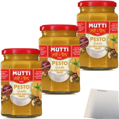 Produktbild von Mutti Pesto Giallo con Olive Tomatenpesto 3er Pack (3x180g Glas) + usy Block