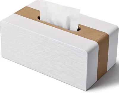 Zdjęcie produktu dla Pudełko na chusteczki z białej i złotej skórypoliuretan – prostokątne – 25×13,7×9,5 cm
