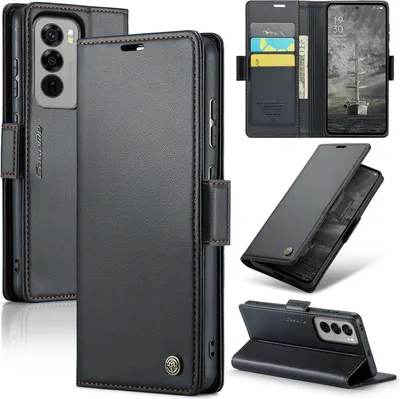 Produktbild von Lederhülle für Oppo Reno12 Pro Brieftasche Kartenfach Schutzhülle mit Standfunktion Schwarz