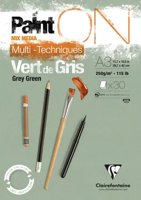 Produktbild von Clairefontaine Paint'On Mix Media Block 250 g geleimt - 30L A3 Graugrün