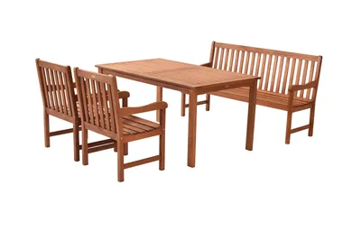 Produktbild von Merxx Gartenmöbelset Santos 4tlg., 2 Sessel, 1 Bank 3-sitzig, 1 Tisch 150 x 90 cm - Eukalyptus