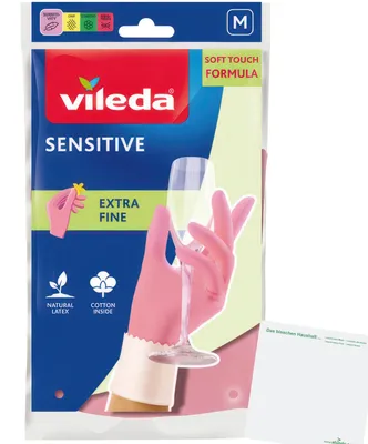 Produktbild von Vileda Haushaltshandschuhe Extra Fine Sensitive (1 Paar, Größe M) + usy Block