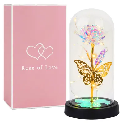 Ewige Rose unter Glasglocke mit LED-Lichtern, Galaxy-Design
