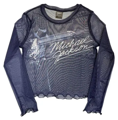 Produktbild von Michael Jackson - Kurzes Top für Damen, Netzmaterial, Langärmlig RO17277 (XXL) (Blau), KI-generiertes Bild