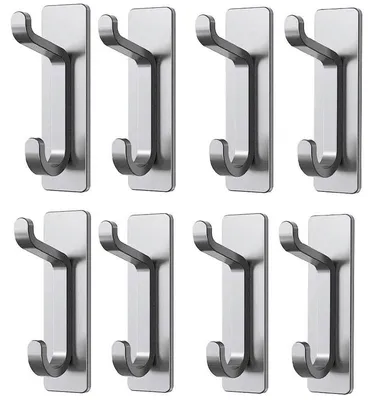 Imagen del producto de Ganchos adhesivos para toallas, ganchos para baño, color plateado, acero inoxidable, paquete de 8 unidades