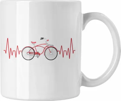 Produktbild von Trendation - Fahrrad Herzschlag Tasse Geschenk für Radfahrer Umwelt Hobby Geschenkidee (Weiß)