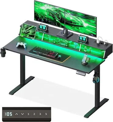 Imagen del producto de Escritorio de altura ajustable con iluminación LED RGB, 140x60 cm, color