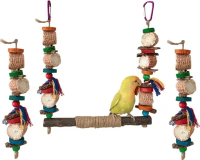 Produktbild von 3PCS Vogel Sittich Spielzeug Set, Natürliche Farbige Holz & Mais Kauspielzeug Kombinierte Vögel Schaukel Spielplatz Mit 2 Ersatz Kauspielzeug