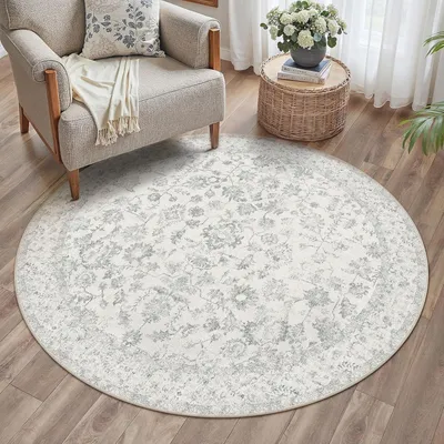 Produktbild von Runder Teppich 120 cm, grau, kurzflor, rutschfest, weich, für Schlafzimmer