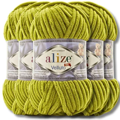 Imagen del producto de Alize 5x 100g Velluto, lana gruesa, color sólido, chenilla, ideal para tejer a crochet o a dos agujas (verde pistacho | 11)