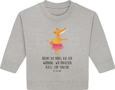 Produktbild von Mr. & Mrs. Panda Organic Baby Pullover Fuchs Ballerina 6. - 12. Monat - Heather Grey - Geschenk, Party, Geburtstag, Yeah, Bullover