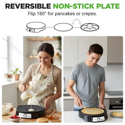 Image de NutriChef, appareil à crêpes de 32 cm avec plaque amovible et réversible, surface antiadhésive