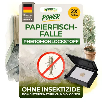 Produktbild von Papierfische Klebefalle mit Pheromon-Lockstoff - 2x Fallen - Giftfrei & Sicher Papierfische bekämpfen, Papierfische Falle, Mittel gegen Papierfische