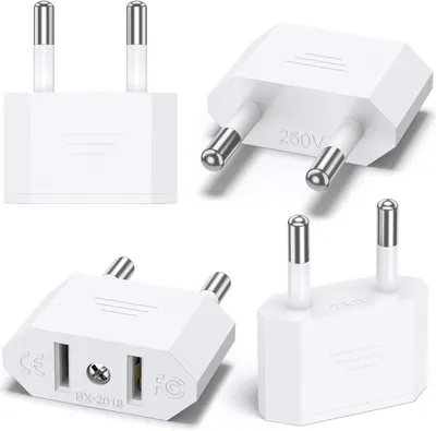 Produktbild von Reiseadapter – Set mit 4 Stück – Adapter von amerikanischem Stecker auf Steckdosen in Spanien – Ideal für Reisen in die USA, Kanada, Japan und nach Asien – Weiß