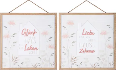 Immagine prodotto di Gilde Bild, quadratisch, "Glücklich Zuhause", Blumendesign, Spruch, MDF, weiß, L. 2 cm, B. 35.5 cm, H. 35.5 cm 50905 4063387509050 2 Stück (2-fach sortiert)
