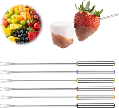 Produktbild von Fonduegabeln, 6-teiliges Set aus Edelstahl, für Käse, Marshmallows, Schokolade, Obst und Fleisch