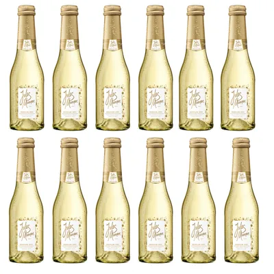 A grid of 12 small bottles of Jules Mumm Sekt.