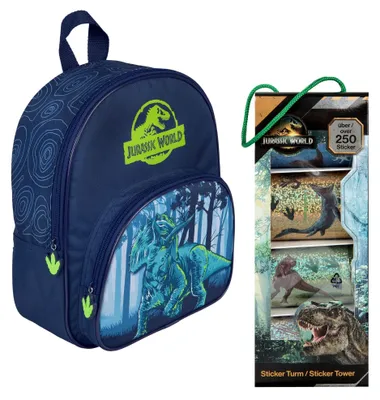 Produktbild von Kinder Rucksack Set mit Stickerturm, Jurassic World Dinosaurier, Kindergartenrucksack Jungen