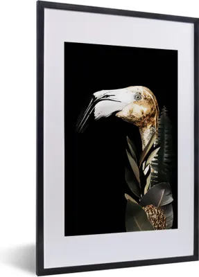 Produktbild von MuchoWow® MuchoWow® Gerahmtes Poster Porträt - Flamingo - Blätter 40x60 cm - Poster mit zchwarzem Bilderrahmen - Poster in Rahmen