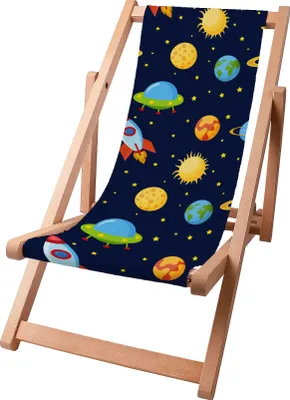 Produktbild von Dreamroots Kinder Liegestuhl klappbar Holz bis zu 130 kg, Sonnenliege klappbar mit 3-stufiger Neigungsregulierung der Rückenlehne, Colorful Galaxy