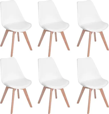 Image de IPOTIUS Chaises de salle à manger Pieds en bois massif Chaises rembourrées Chaise de salle à manger Lot de 6 Blancs