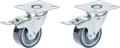 Produktbild von 50mm 2" Rolle grau gummibereift, drehbar mit Bremse, 80kg belastbar, 2er Set