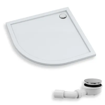 Produktbild von Duschwanne Viertelkreis 80x80x4,5 Sanitäracryl Duschtasse Glatt | Ablaufgarnitur ⌀90 mm im SET | Anti-Rutsch Duschbecken | BADLAND CASPAR NEW