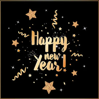 Produktbild von 20 Servietten New Year Glitter black - Happy New Year gold auf schwarz 33x33cm