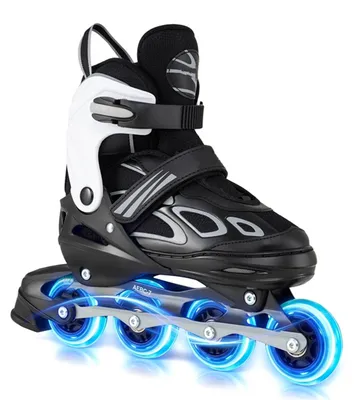 Produktbild von KOMFOTTEU Kinder Rollschuhe, Inline-Skates mit 4 Größen verstellbar und 4 leuchtenden Rollen, lustige Rollschuhe mit Lichteffekten für Kinder, Jugendliche, Anfänger, Rollerskates für Indoor und Outdoor