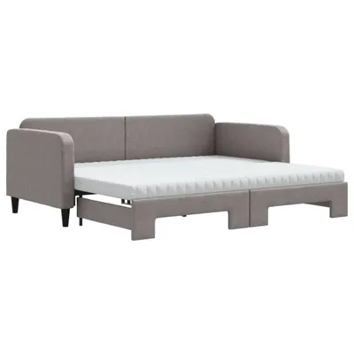 Zdjęcie produktu dla vidaXL Rozkładane łóżko dzienne z materacem Taupe 90x200 cm tkanina