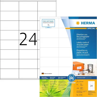 Produktbild von HERMA 10728, Weiß, Selbstklebendes Druckeretikett, Gestanztes Etikett, A4, Papier, Laser/Inkjet