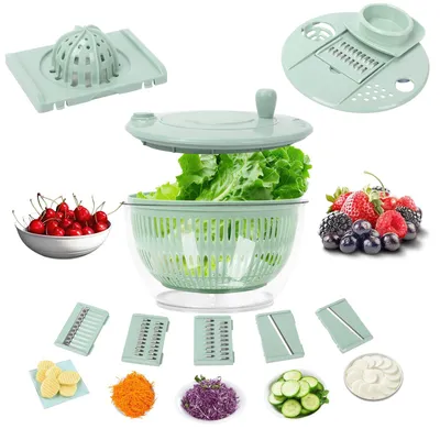 Salatschleuder 5 l mit 5 Messern, Eiertrenner, grün