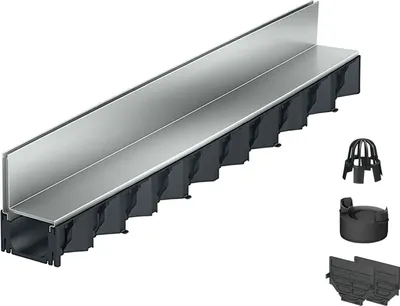 Produktbild von 1m ACO Hexaline 2.0 Entwässerungsrinne Schlitzaufsatz Stahl verzinkt Ablauf vertikal Bodenrinne Terrassenrinne