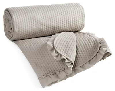 Produktbild von Eurofirany Bettdecke Bettüberwurf Tagesdecke 170 x 210 cm dunkelbeige gesteppt mit Rüschen