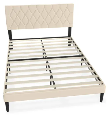 Obrázok produktu pre Rám postele – 140x200 cm – Kovový rám postele s čalúnenou hlavovou doskou – nosnosť 300 kg