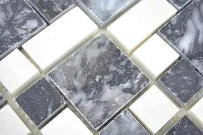 Produktbild von Handmuster Marmor Mosaik Stein schwarz weiß Mosaikfliese Wand Fliesenspiegel Küche Bad MOS88-0302_m
