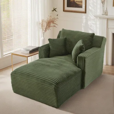 Obrázek produktu pro MODFU Relaxační křeslo typu chaise longue z manšestru, křeslo s taštičkovými pružinami a pěnou, zelená