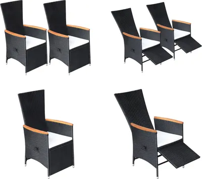 Produktbild von vidaXL Garten Liegestühle 2 Stk. mit Auflagen Poly Rattan Schwarz - Gartenstuhl - Gartenstühle - Außenstuhl - Außenstühle