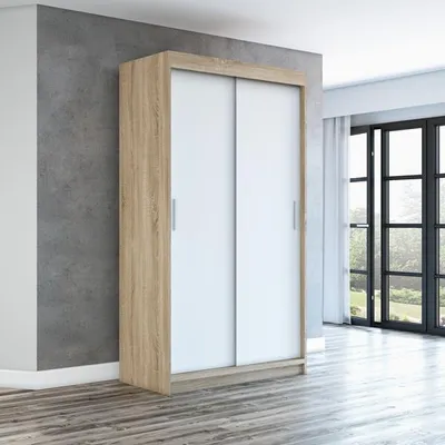 Produktbild von Schwebetürenschrank, 2-türig Schrank! Moderne Garderobe für Kleidung. Verschiedene Farben (Weiß, Schwarz, Somona) Kleiderschrank PAX 120 cm