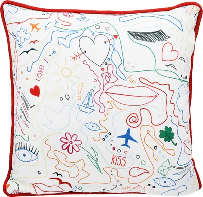 Produktbild von Gilde Kissen, quadratisch, "Colorful Modern Art", Einliniendesign, Polyester, mehrfarbig, VE 3, L. 15 cm, B. 45 cm, H. 45 cm 47514 4063387475140