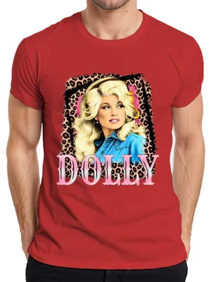 Immagine prodotto di T-shirt da uomo, stile western, con la scritta "Dolly Parton", leggenda della musica country, cantante, "Leo Cowgirl", colore rosso, taglia M