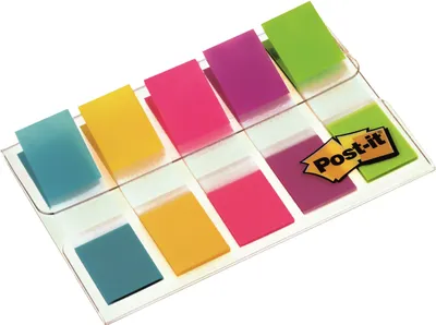 Image de Post-it® 6835CBEU Index Mini - 11,9 x 43,2 mm, assortis, étui de 5x 20 bandes