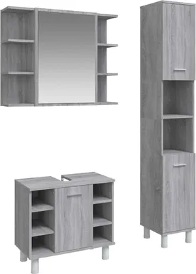 Produktbild von vidaXL 3-tlg. Badmöbel-Set Grau Sonoma Holzwerkstoff