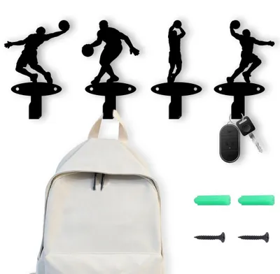4er-Set Basketball-Wandhaken, schwarz, Metall, 4 Designs