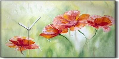 Produktbild von Leinwand Wanduhr Wandkunst Uhr 60x30 Gemälde Blumen Pflanzen Mohnblumen Kunst - weiße Hände